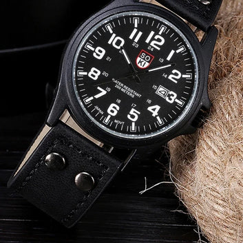 Men’s Military Leather Date Quartz Wrist Watche
